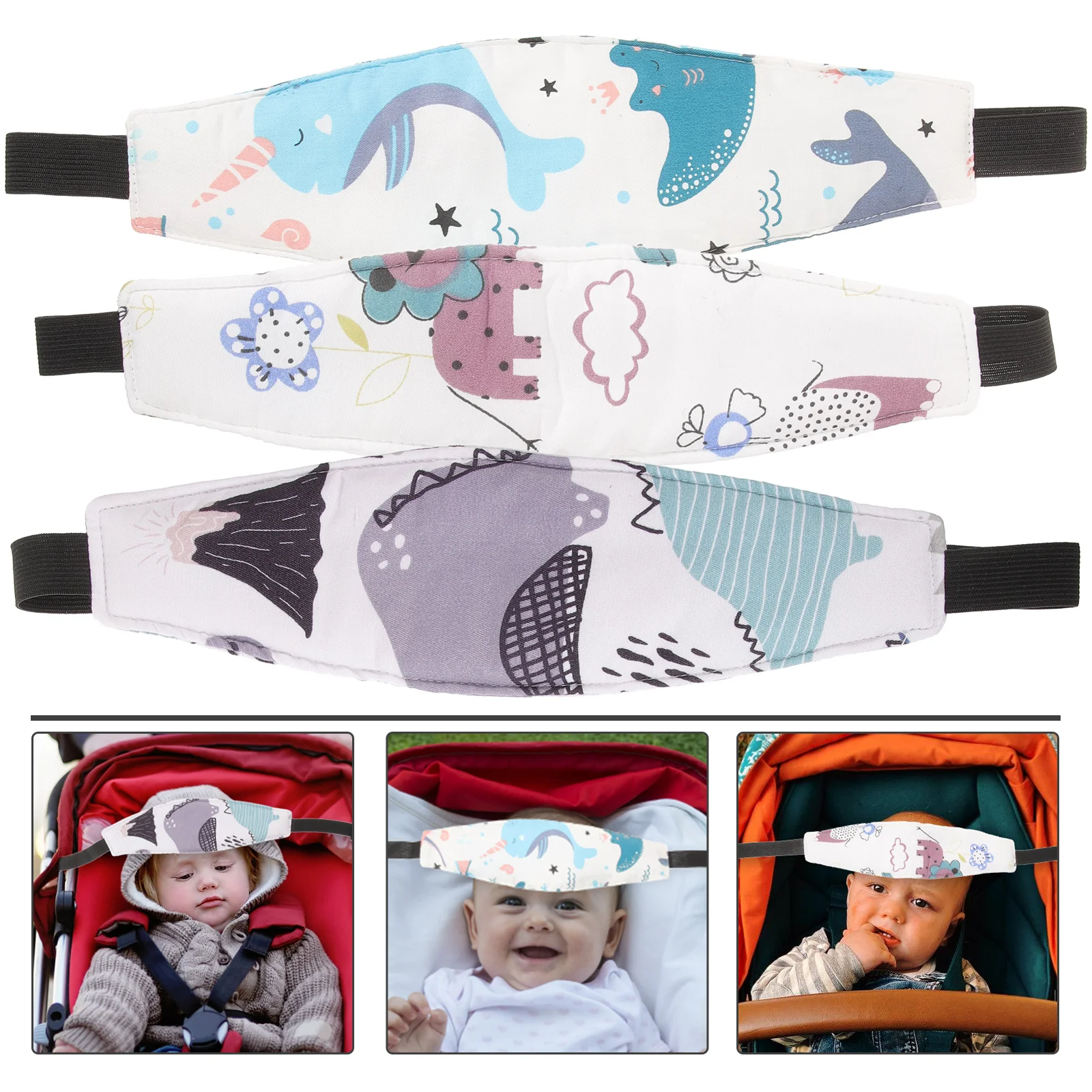 3 Pcs Car Component Baby Stroller Safety Seat Strap Toddler 3800X750X060CM Pure Cotton Infant Trolley Head Band