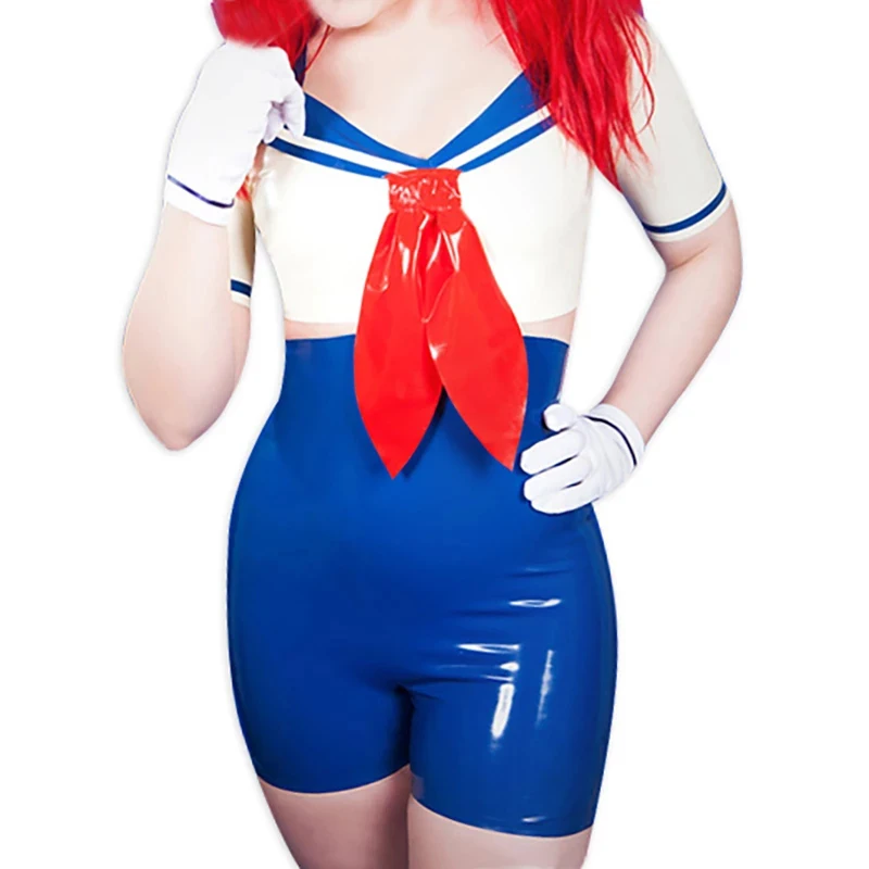 

Rubber Black Latex Dress Uniform Dress Sailor Style Full Set for Women (No Gloves)