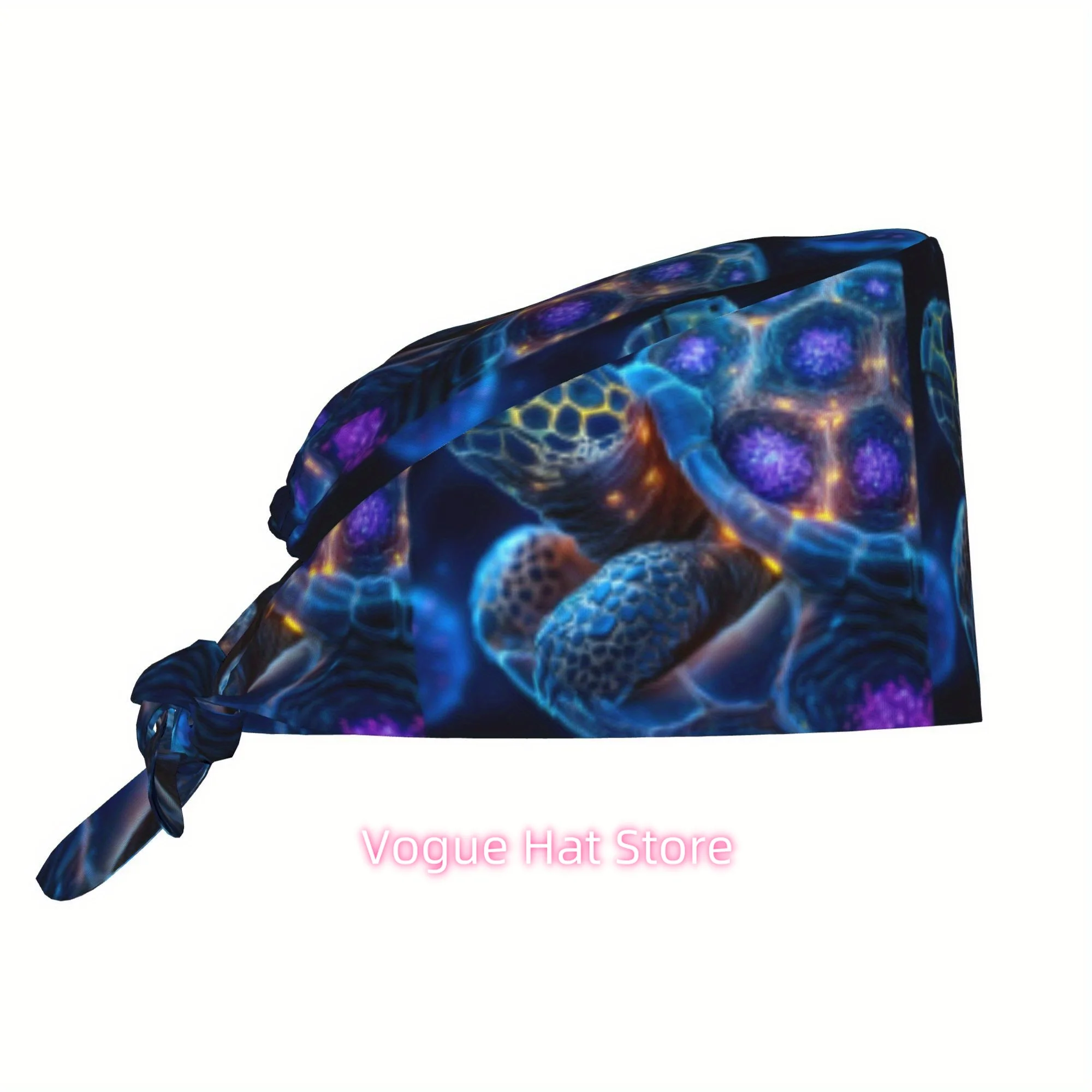 1pc Turtle Unisex Trendy Printed Work Cap - Lightweight Adjustable Skull Cap with Tie-Back for Nurses, Dustproof Chef & Cooking