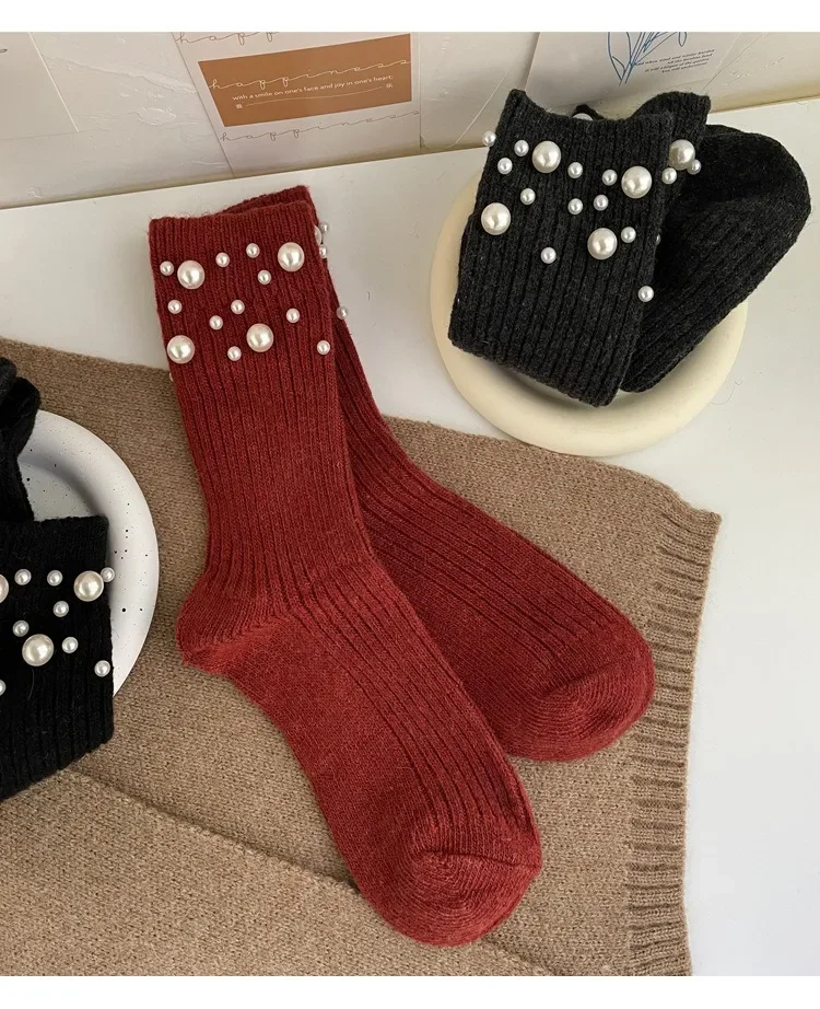 1 Paar modische Perlen-Dekorationssocken für Damen, süße Socken im Prinzessinnen-Stil mit mittlerer Wade im koreanischen Stil, Bekleidungszubehör – Detail 10