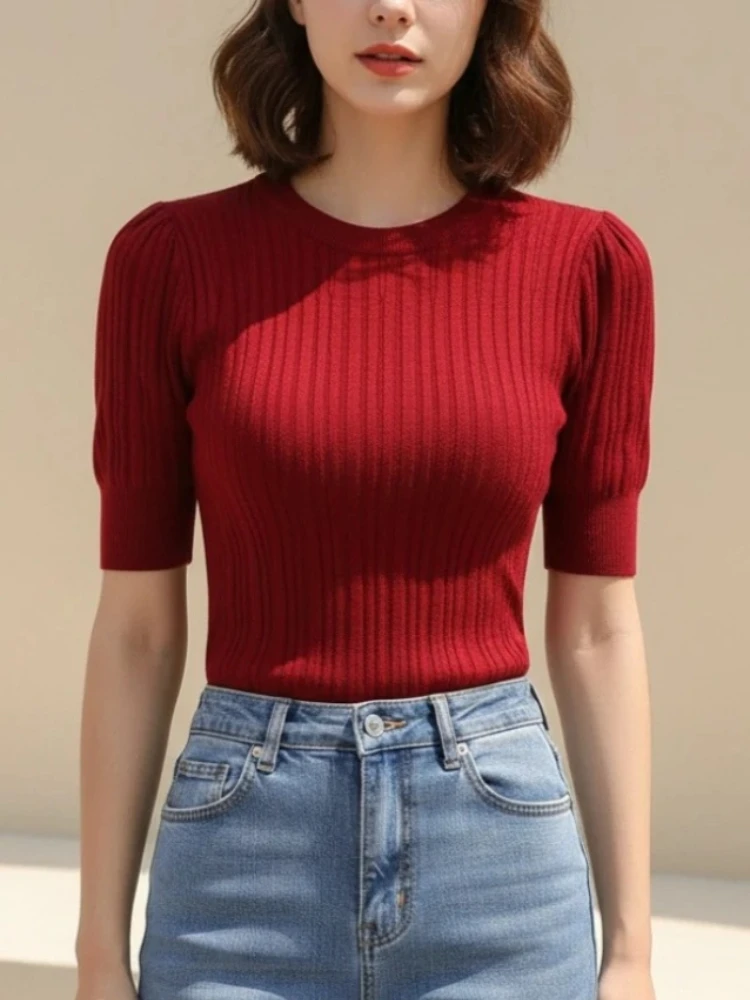 Zjaiss 2026 Korean Summer Women T Shirts Female Knit Casual Streetwear Tees Basic Solid Young Cool Tops