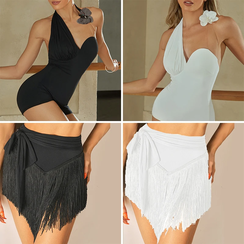 

Latin Dance Bodysuit Sexy Design White Black Practice Professional Stage Competiton Costumes Cha Cha Samba Rumba Dancewear