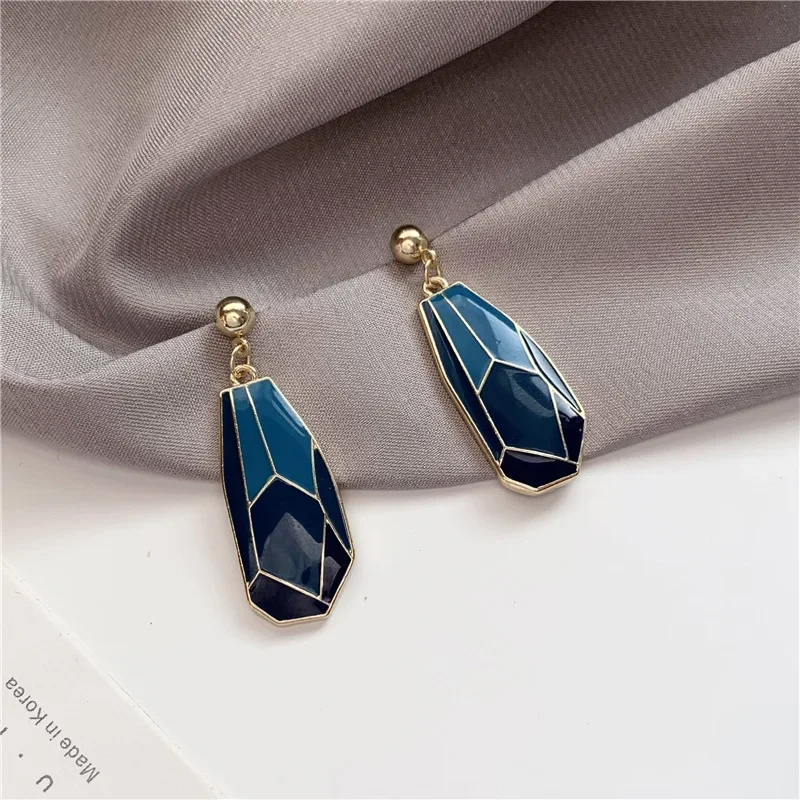 Boucles d'Oreilles en Pierre Bleue en Émail Rétro pour Femme, Simple, Sans Piercing, Géométrique Irrégulière en Métal, Sans Trou, Tempérament Coréen