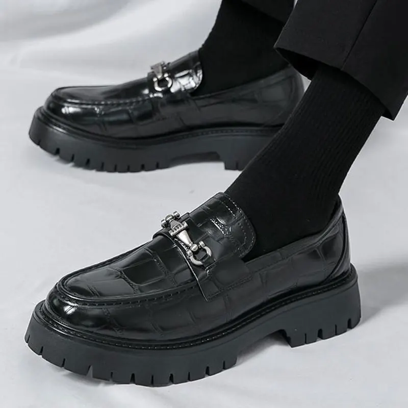 عالية الجودة الرجال جلد التمساح مريحة سميكة سوليد ديربي أحذية الربيع الرجال الرجعية الانزلاق على الأعمال أحذية من الجلد عادية #4