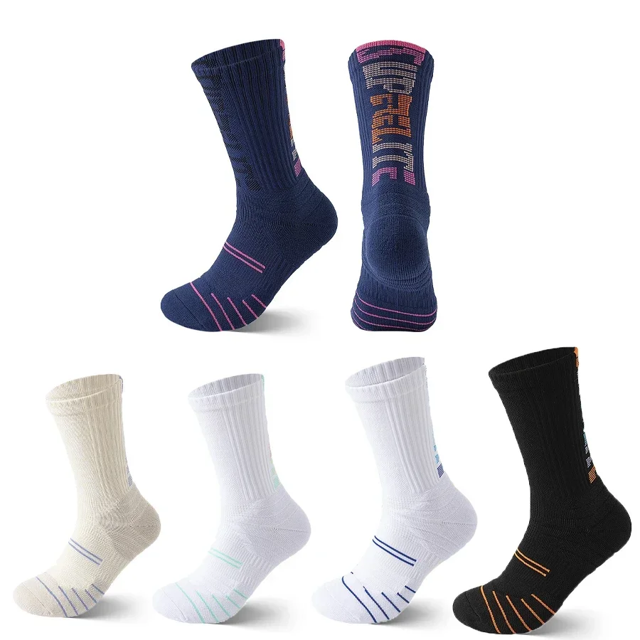 

5 Pairs Men's Athletic Cushioned Crew Knee-High Socks with Arch Compression Basketball Football Cycling Black White Sport Socks