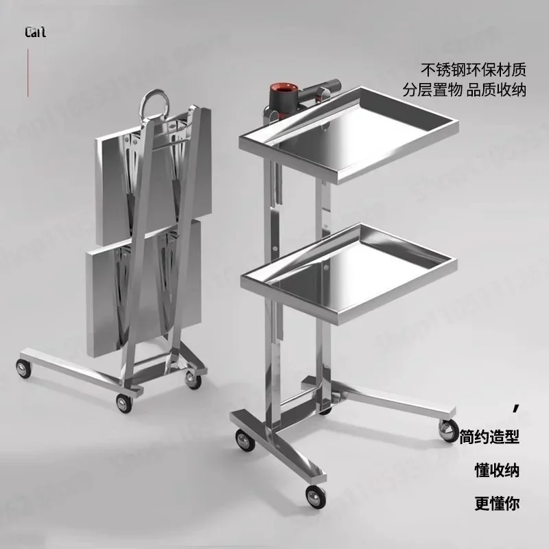 Barber Shop Cart Beauty Salon Special Multi-functional Hair Salon Hand Push Beauty Cart Thickened Stainless Steel