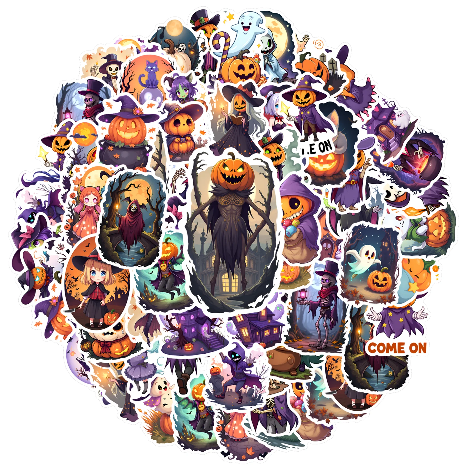35pcs-50pcs Cute Witch Stickers Spooky Skeleton Stickers Witch Stickers For Notebook Luggage Mobile Phone Cup