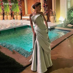 Verngo Blush Green Satin Prom Gown Strapless Mermaid Pleat Evening Dress Women Elegant Saudi Arabic Prom Party Dress