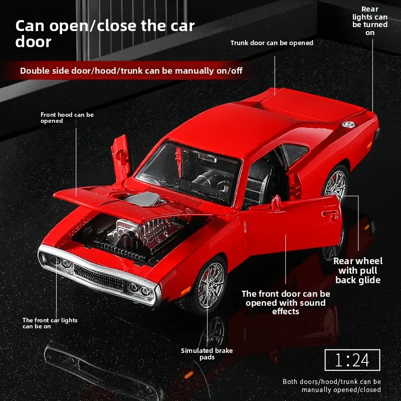 1970 liga modelo de carro som luz puxar para trás brinquedo metal simulação 1:24 dodge menino presente aniversário carregador em miniatura veículo crianças