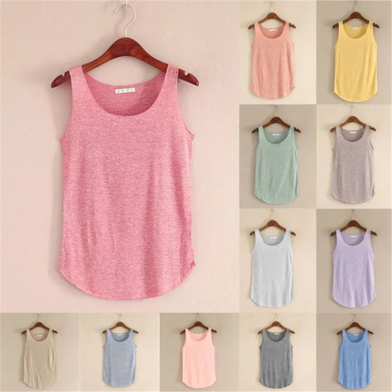 Letnia Tank Top Fitness nowa koszulka luźny Model kobiet bez rękawów T-Shirt bawełniany z okrągłym dekoltem topy Slim odzież damska mody