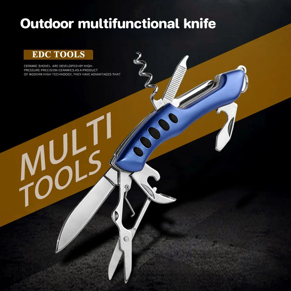 New camping survival multifunctional knife, EDC outdoor tool portable folding pocket knife, bottle opener screwdriver