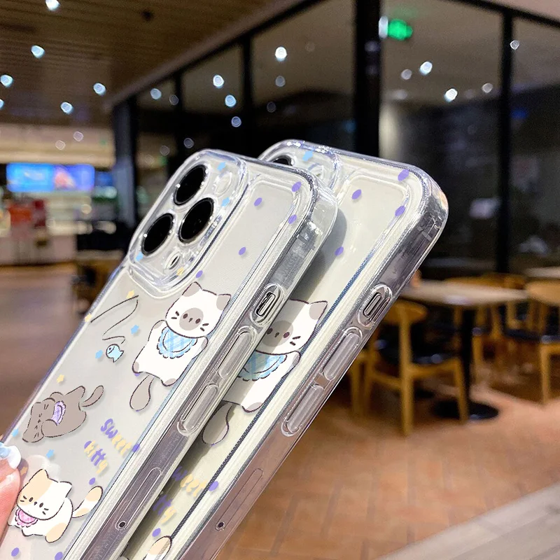 Y2K Pattern Cute Cat Phone Case For iPhone 13 Case iPhone 15 14 12 11 Pro Max XR X XS 7 8 Plus SE Soft Shockproof Clear Cover image 6