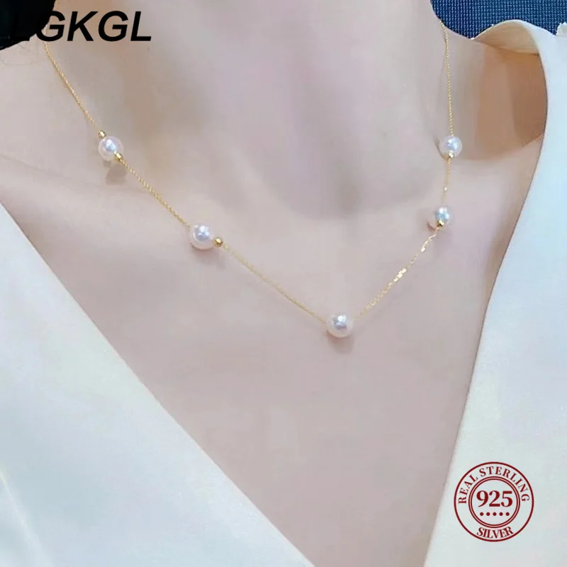 LGKGL Read 925 Sterling Silver Pearl Bead Necklace for Women Circular Temperament Grace Engagement Jewelry Gift