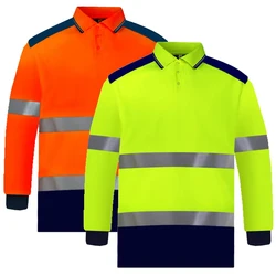 Two Tone Short Sleeve Safety Polo Shirt High Visibility Reflective Shirt with Pockets Hi Vis Work Shirt