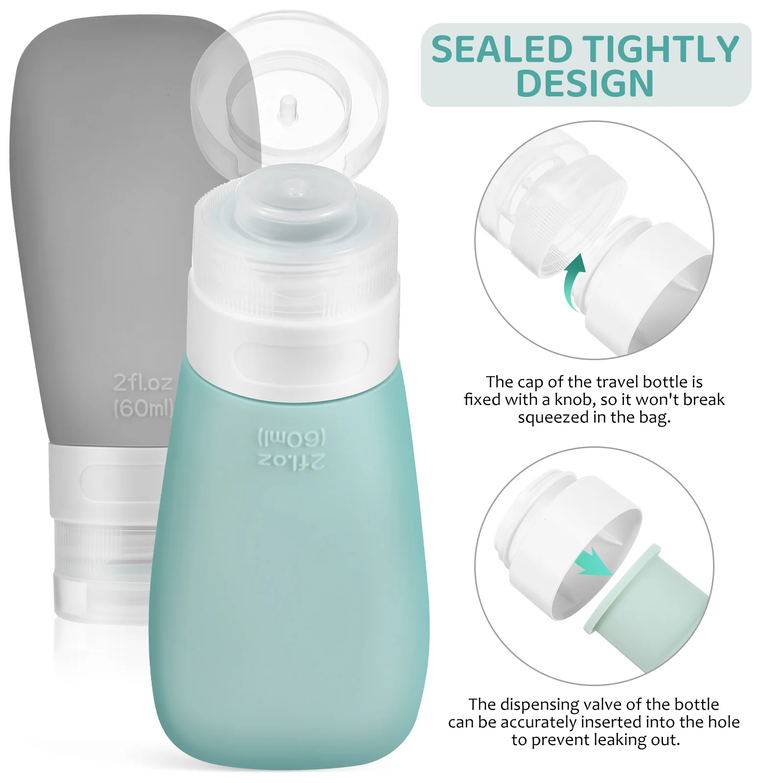 

4 Pcs Silicone Travel Bottles Set Squeeze Containers Shampoo Refillable Large Diameter Flap Perfect