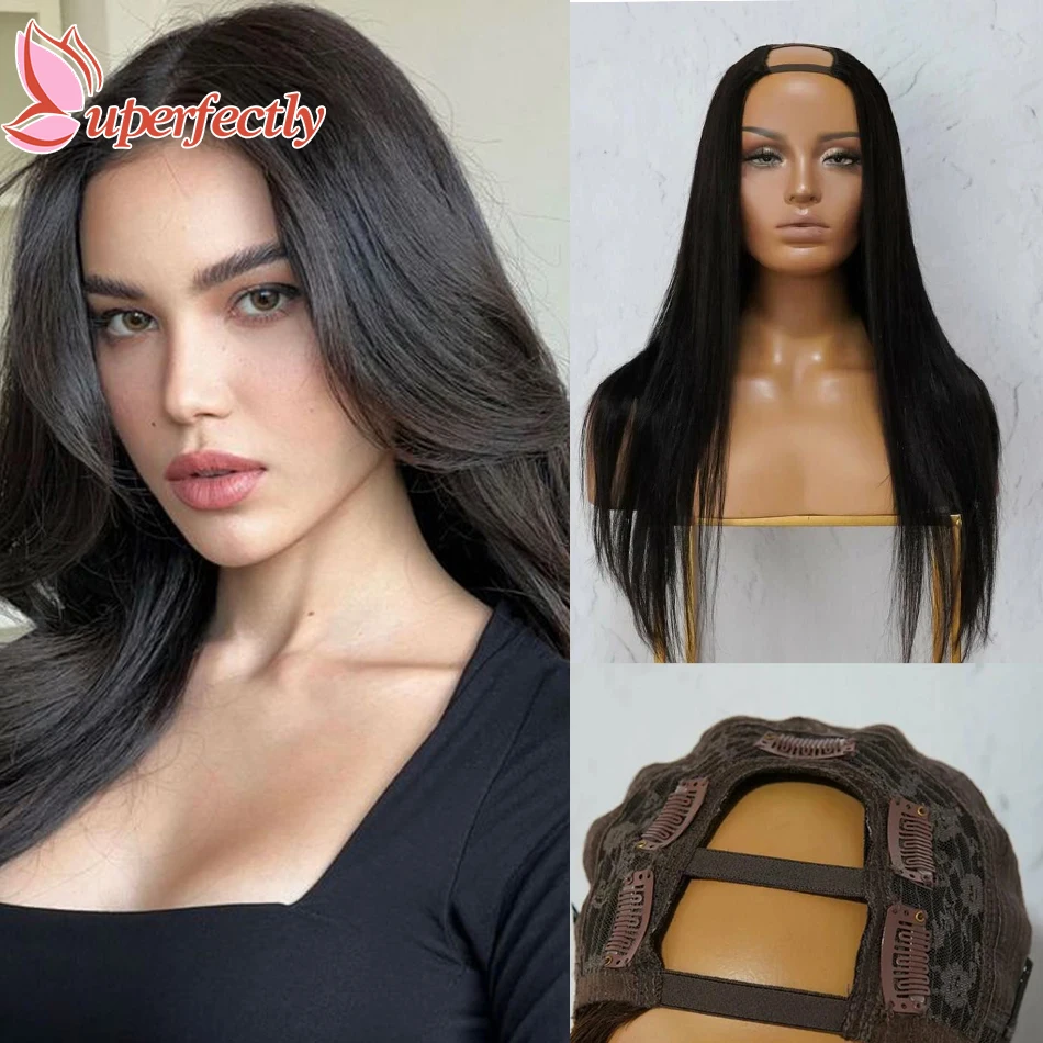 Uperfectly U Shape Wigs 150/180 Density Machine Made Wig For Woman U Part Human Hair Wig Straight Natural Clip In Easy Wear