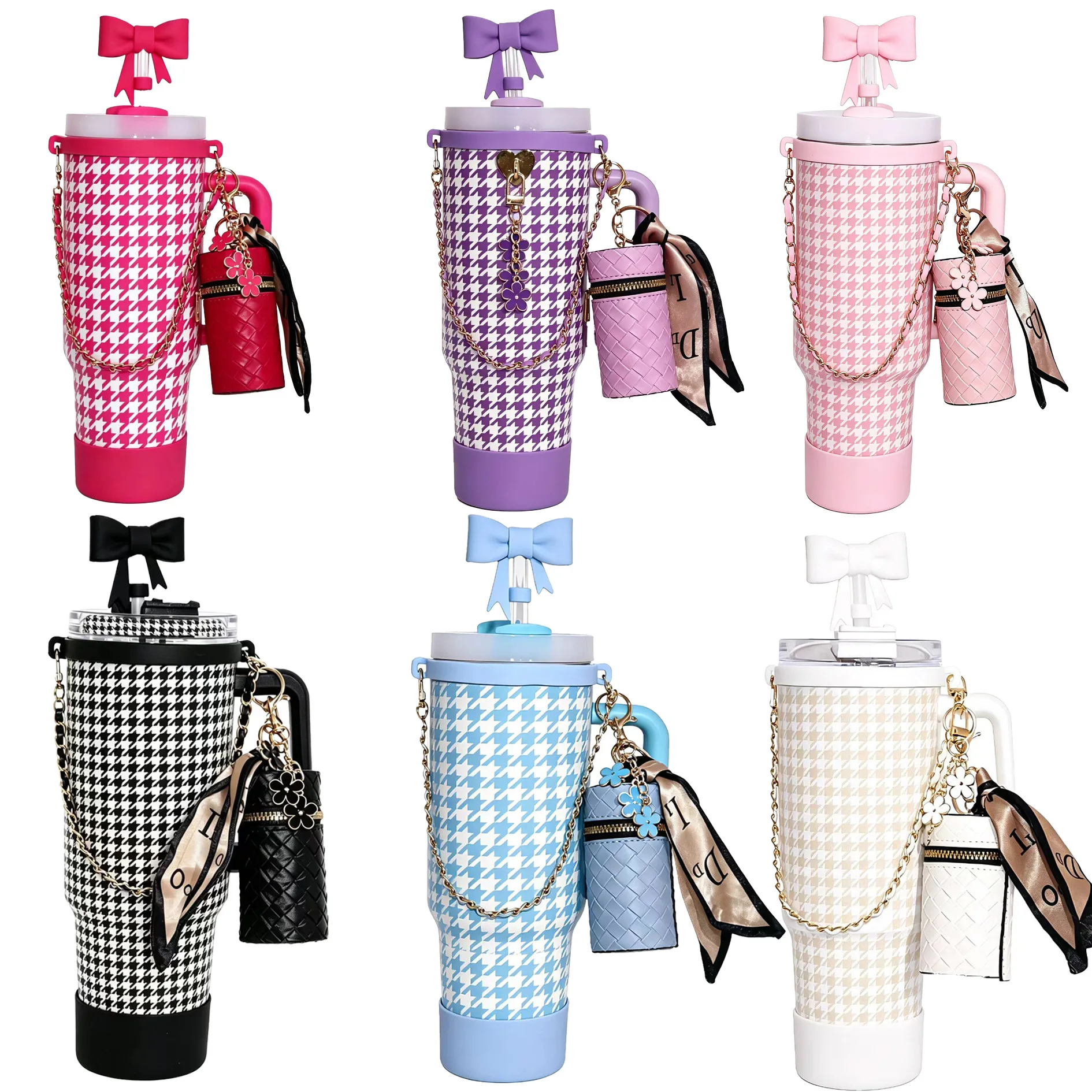 

New Water Bottle Bow Straw Topper Carrier Bag Compatible with LargeTumbler with Handle, Water Bottle Holder with Shoulder Strap