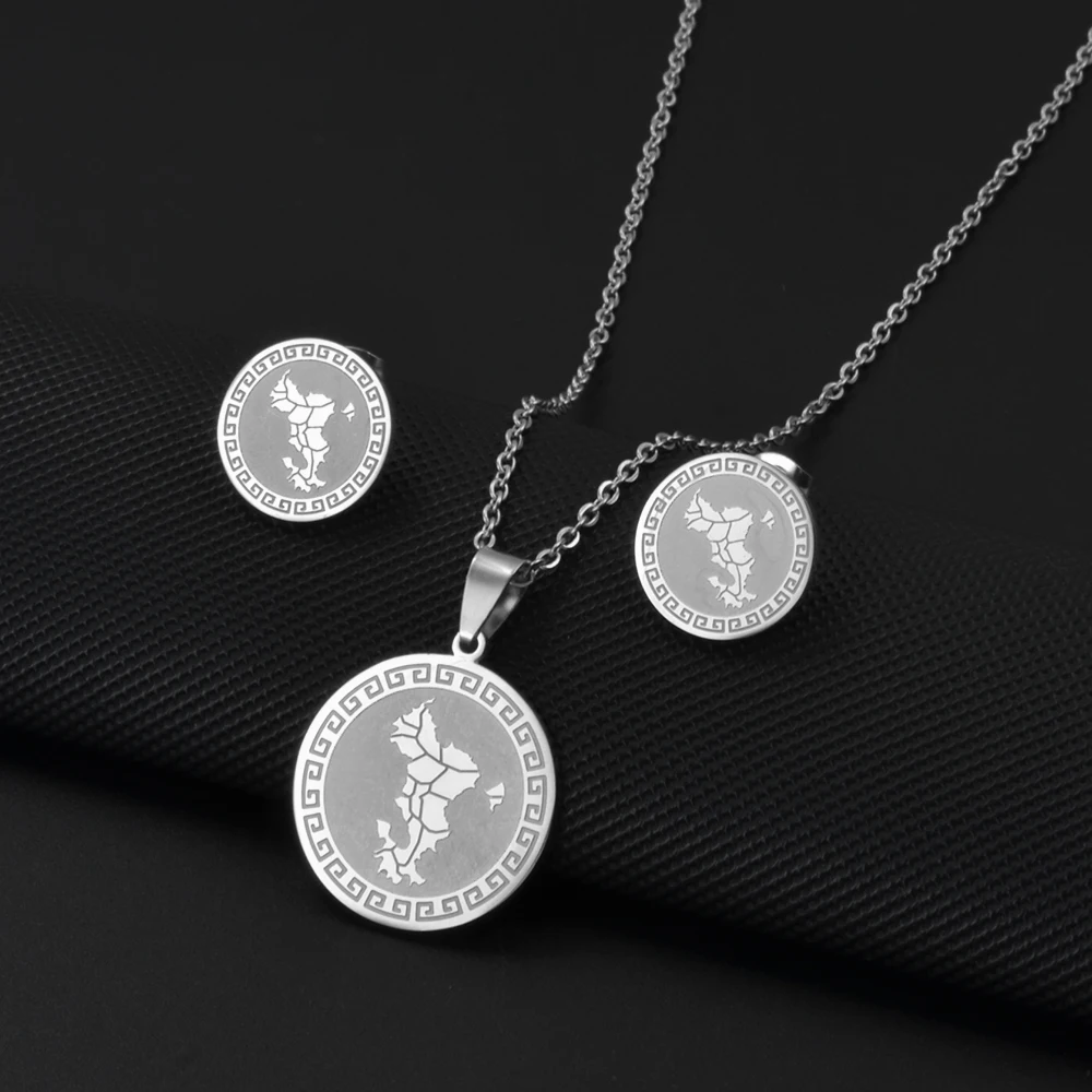Women's Stainless Steel Mayotte Map Necklace & Earrings Set