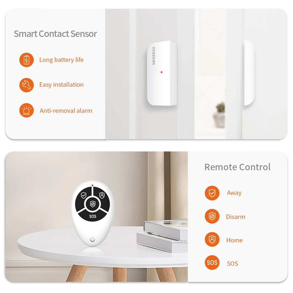 Staniot 7 inch draadloze inbraakkit WiFi 4G Tuya Smart Home Security Alarmsysteem Ingebouwde sirene met 5-jaars deurraamsensor,Ondersteuning 8