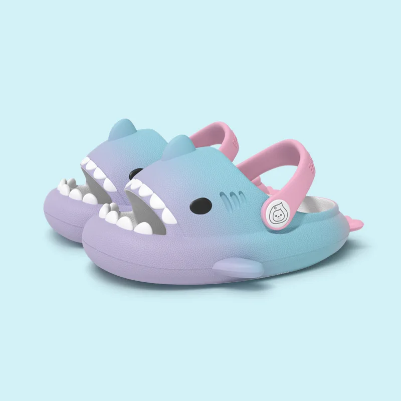 New Summer Rainbow Gradient Color Shark Children's Hole Shoes Cute Cartoon Boys and Girls Kids Outdoor Wear Baby Cool Slippers