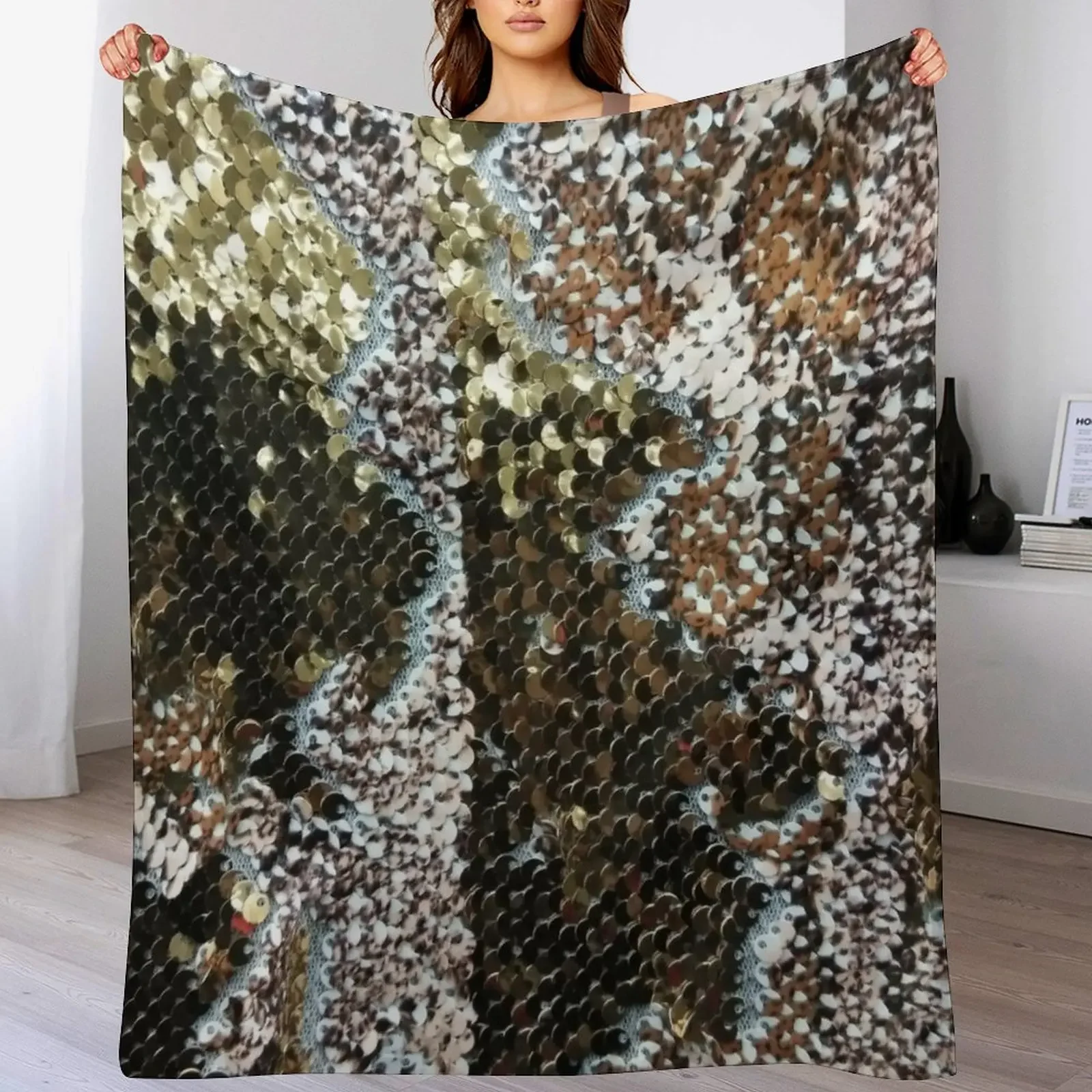 Sequins in Snake Skin Pattern Throw Blanket Warm Accent Blanket for Living Room Decoration