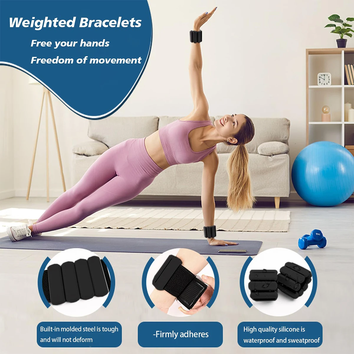 Verstellbare Knöchel- und Handgelenksgewichte 1 Paar (je 0,5 Pfund) Silikon-Fitnessgewichte für Gehen, Laufen, Yoga, Pilates, Fitness und Physiotherapie – Detail 7