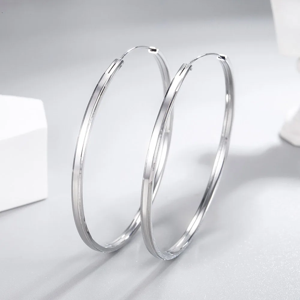 Pendientes de aro de corte de Plata de Ley 925 de 30/40/50/60 MM para mujer, joyería de calidad de lujo a la moda, venta al por mayor, joyería de tendencia 2024