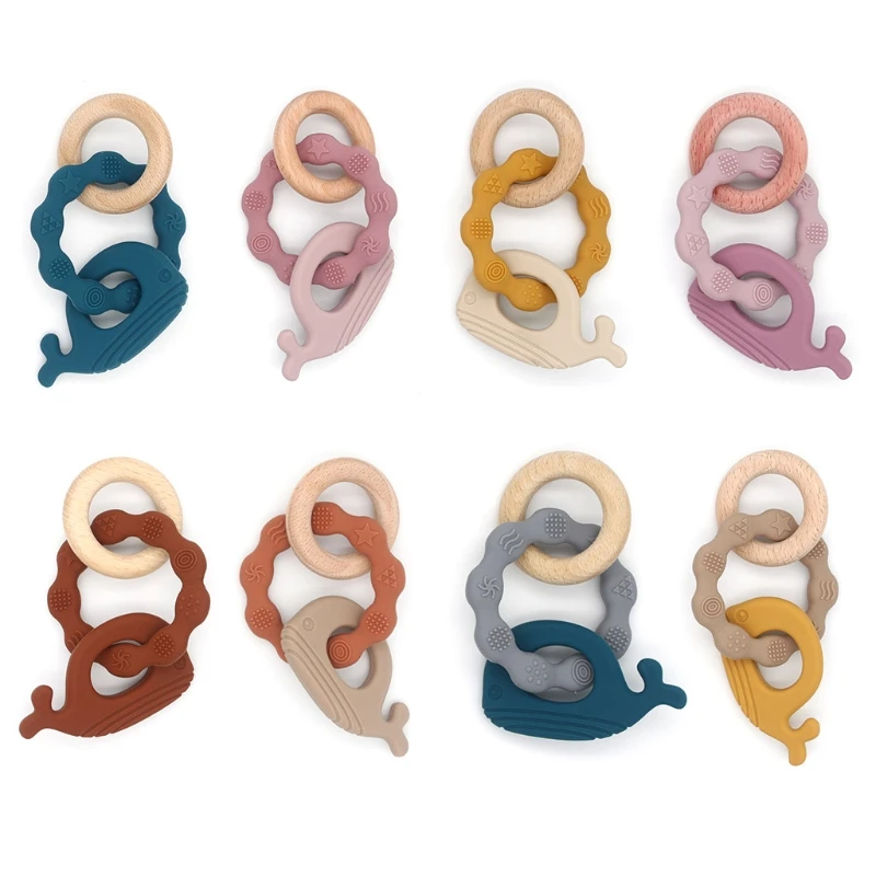 

3 In 1 Whale Pendant Silicone Baby Teether Bracelet Infant Teething Ring