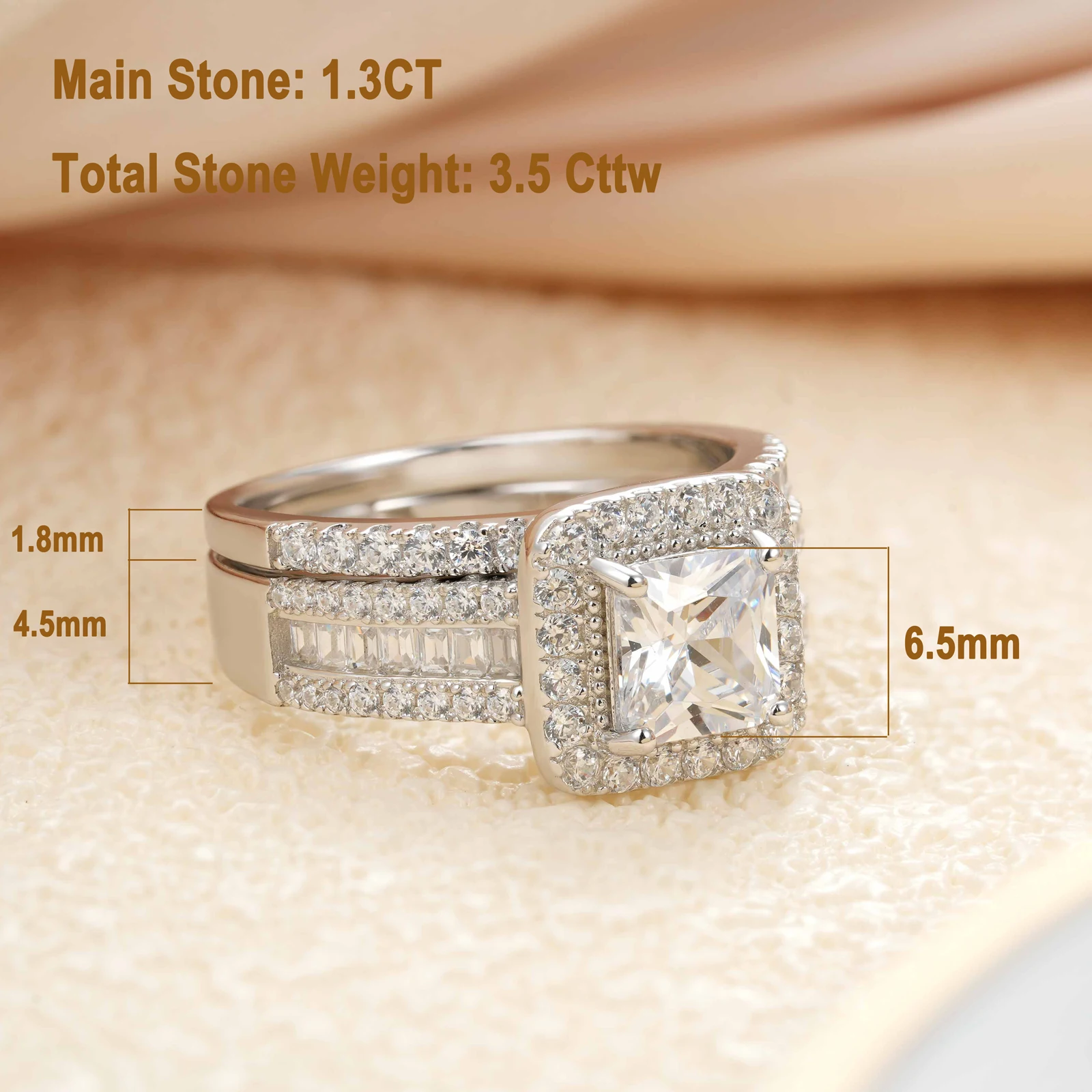 Newshe 925 فضة مجوهرات الزفاف مجموعات خاتم الزفاف للنساء 3.5 CT تقليد الماس الأميرة قص AAAAA مكعب الزركون