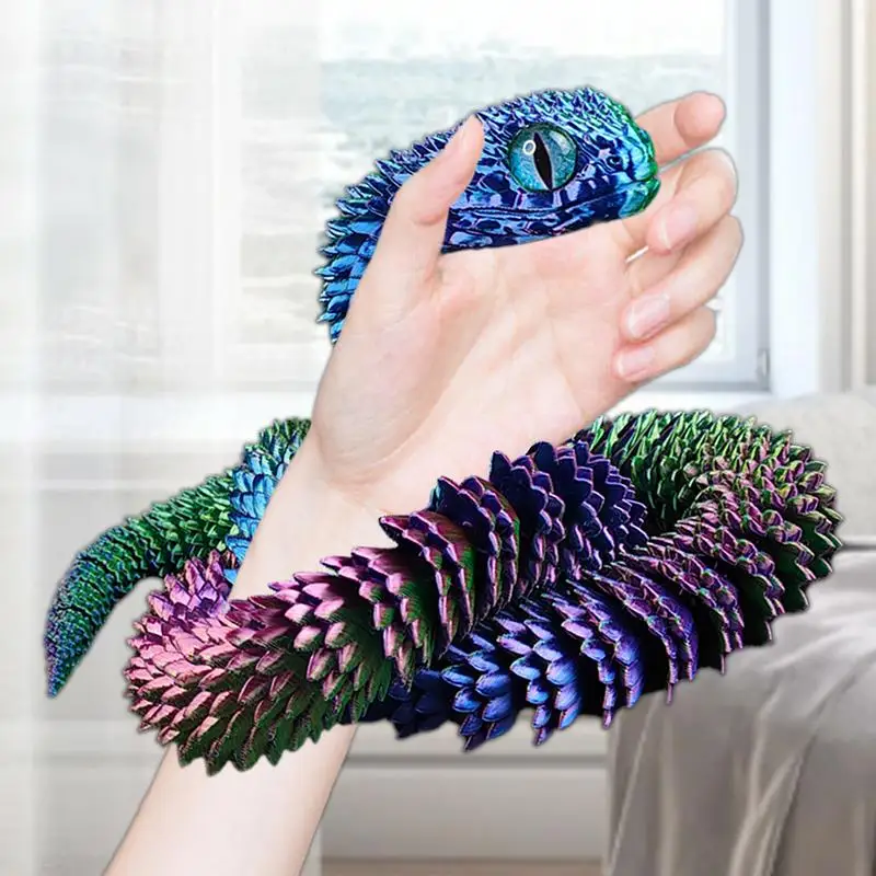 30cm Animal Model Statue 3D Printed Snake Toy Movable Joint Fidget Toy Desktop Ornament Rotatable Snake Figurine Home Decor