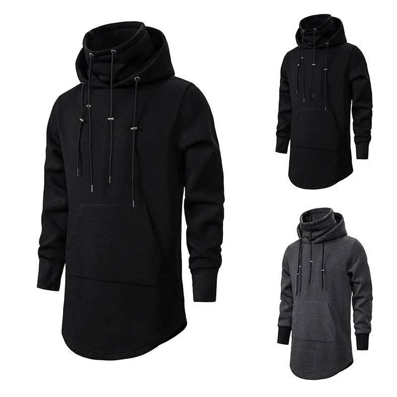 Autumn and Winter Men's Casual Mid Length Loose Fitting Hooded Hoodie