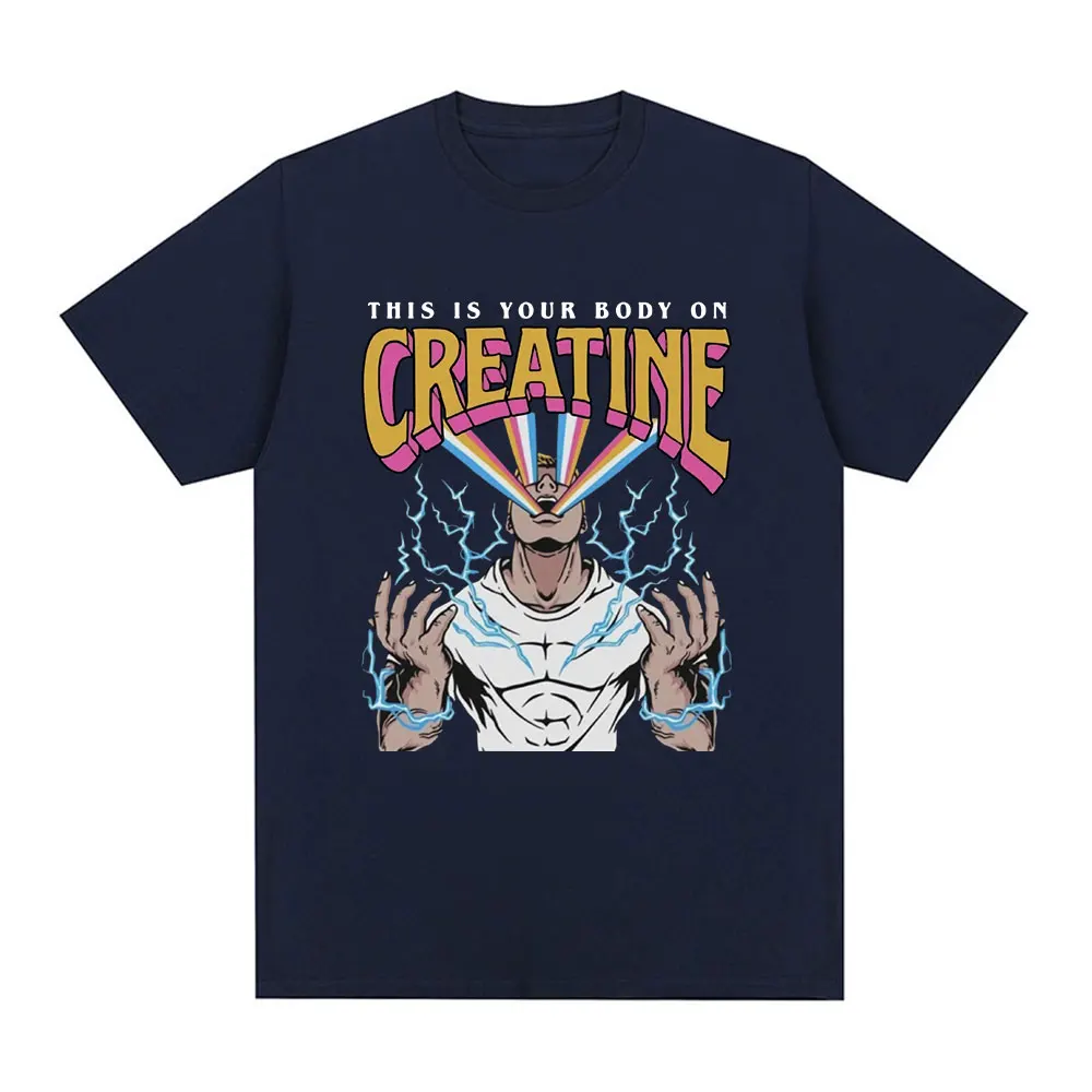 This Is Your Body on Creatine Pump Cover Meme T-Shirt Men's Lightning Gym Fitness T Shirt Vintage Hip Hop Short Sleeve T-shirts