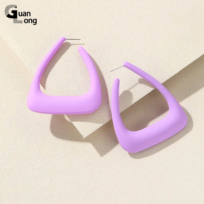 GuanLong Korean Geometric Triangle Hoop Earrings for Women Big Colorful Resin Ear Ring Girls Ladies Geometric Large Party Gifts