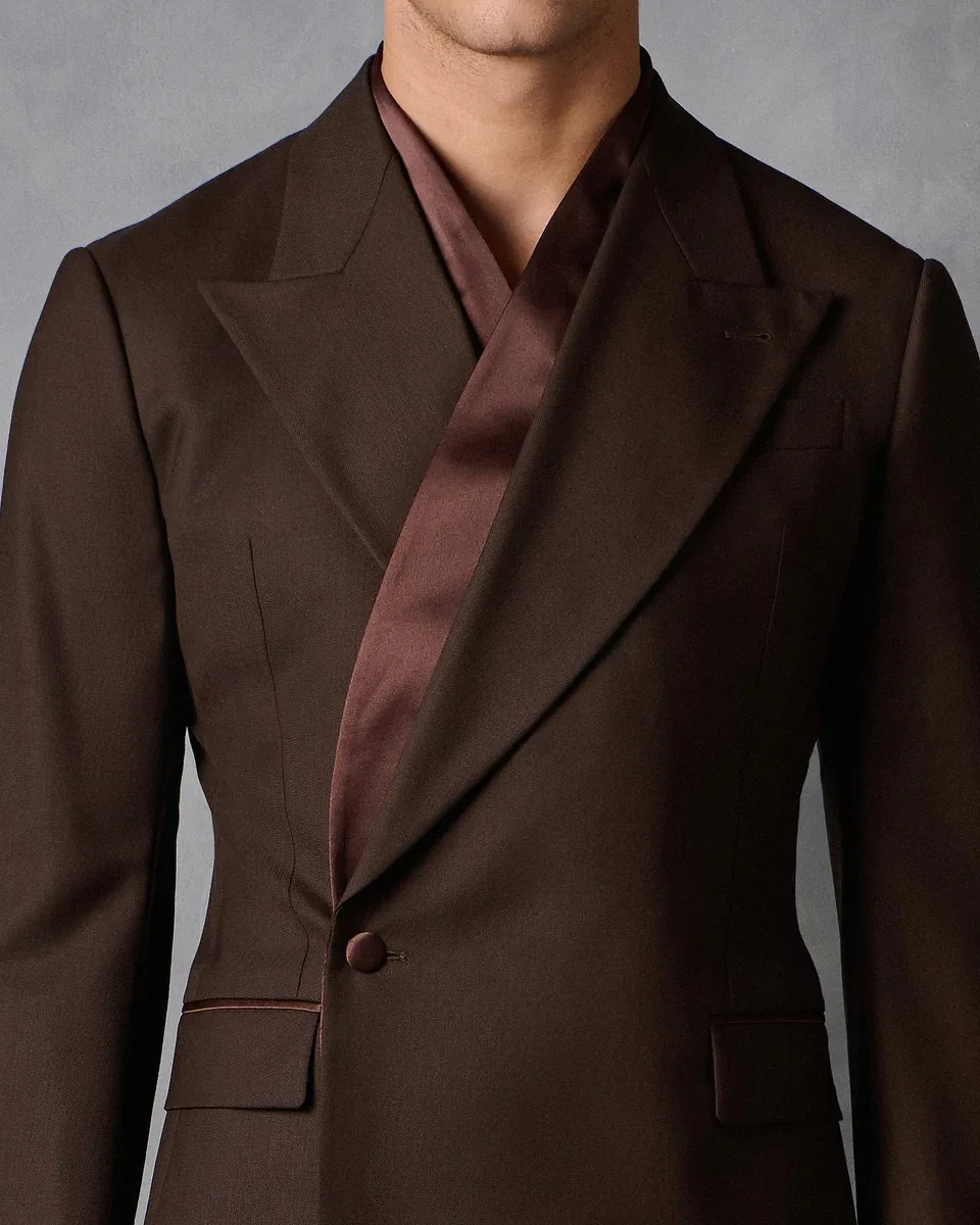 Business Brown Men's Suits for Wedding Office Jackets Pants Slim Fit 2 Piece Sets Formal Groom Cocktail Street Wear Customized