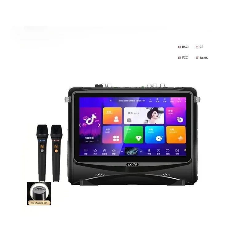 

Smart Speaker KTV Karaoke Video Speaker With Touch Screen Lyrics Display 2 Wireless Microphones For Singing Karaoke Speaker