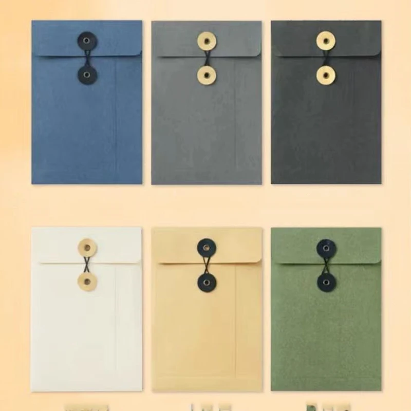 5PCS/Lot Colorful Kraft Paper Envelope With Button String Tie Closure Clasp Cards Letter Journal Storage For Business Card