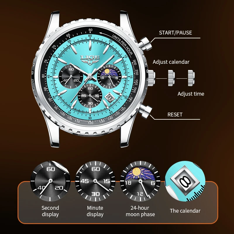 2024 LIGE New Top Brand Luxury Men Watch Quartz Man Watches Waterproof Luminous Watch for Men Date Chronograph Sport Wristwatch