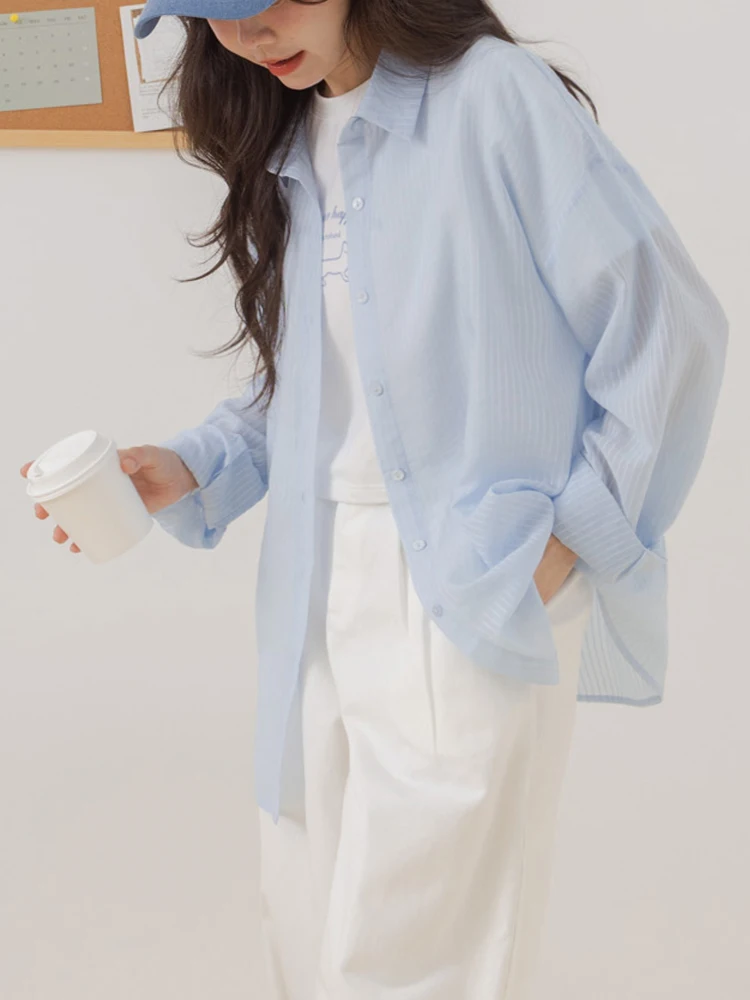 

Женская повседневная модная блузка Queenop: новая осенне-зимняя коллекция, простой дизайн, микропрозрачные широкие полосы, хлопок, длинный рукав