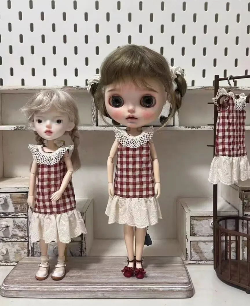 

1pcs vintage Plaid style 2025 Blythe/landoudou one-piece dress (Fit for Lulu,ymy24,Ob22,24,26,zone, Jenny)