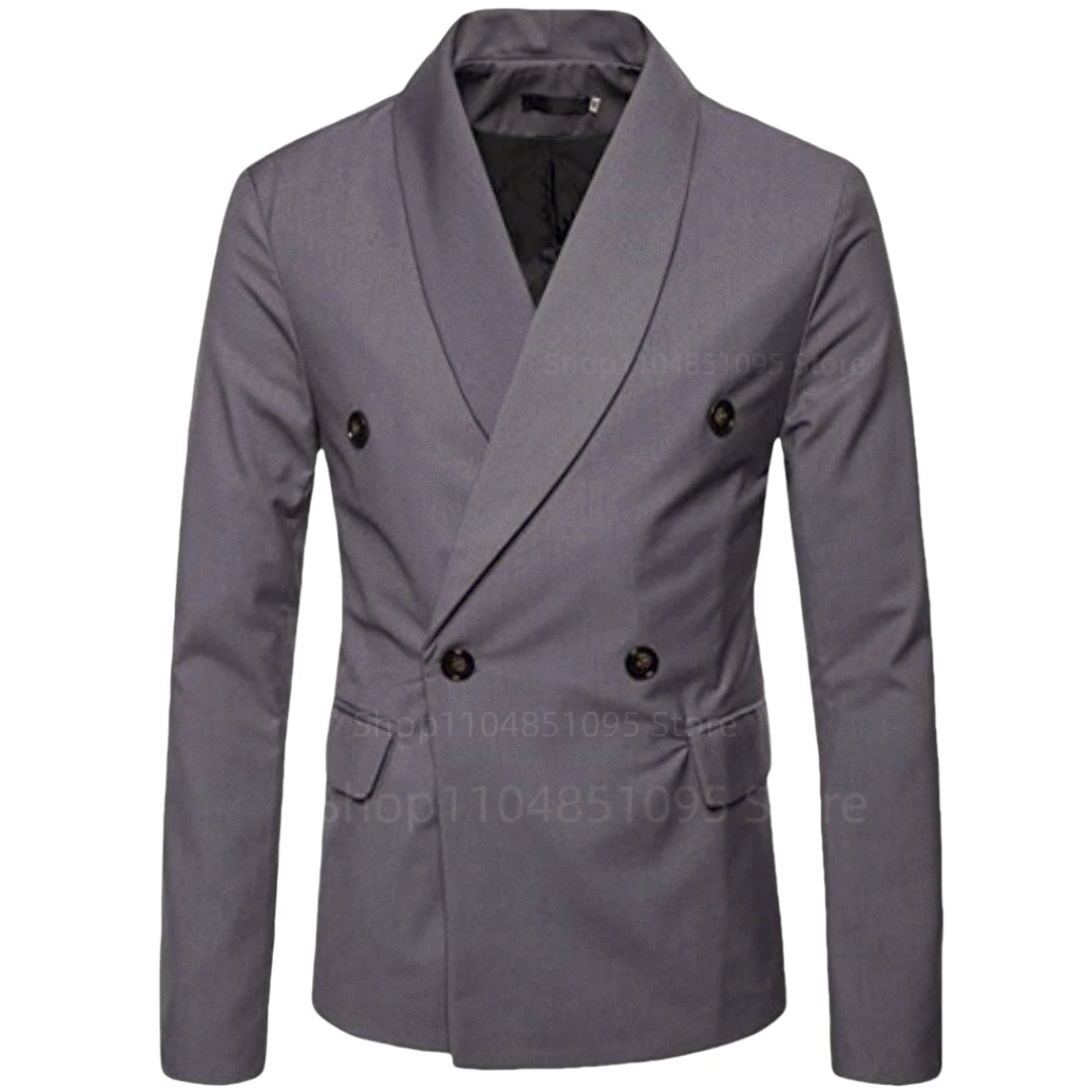 

Gray/Blue Men Blazers Fashion Slim Fit Suit Double Breasted Jacket Formal Business Wedding Tuxedo Casual Mens Coat 1 Piece Top