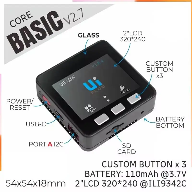 A92Z Esp32 مجموعة تطوير المجموعة الأساسية الأساسية V2.7 2 بوصة كامل اللون HD Ips عرض المدمج في مكبر الصوت فتحة بطاقة Tf