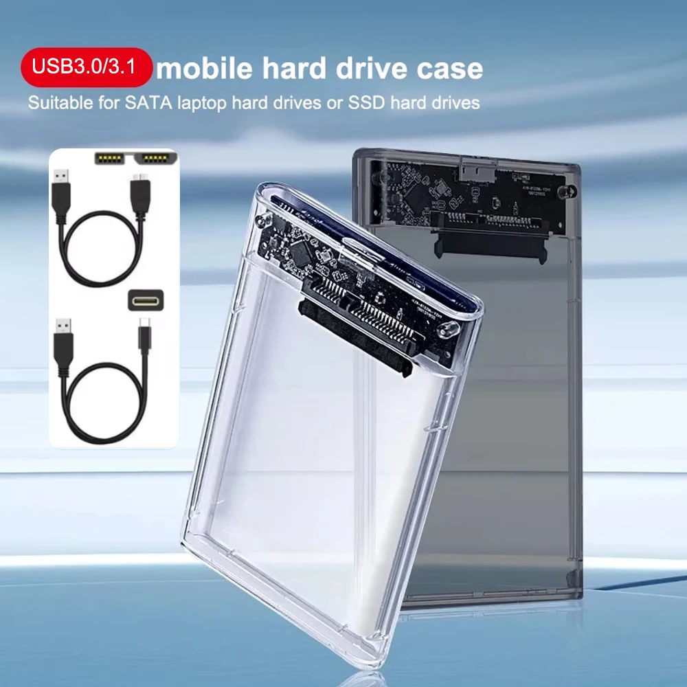 Type-C 3.1 SSD Case Enclosure Box 2.5 HDD SATA To USB 3.0 With 5Gbps Adapter External Housing Hard Drive Box Transparent/Black