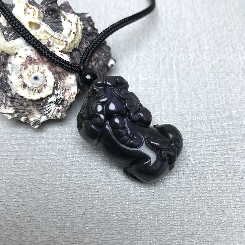 Kalung Obsidian alami liontin Piyao kalung rantai untuk pria wanita jimat penyembuhan perhiasan