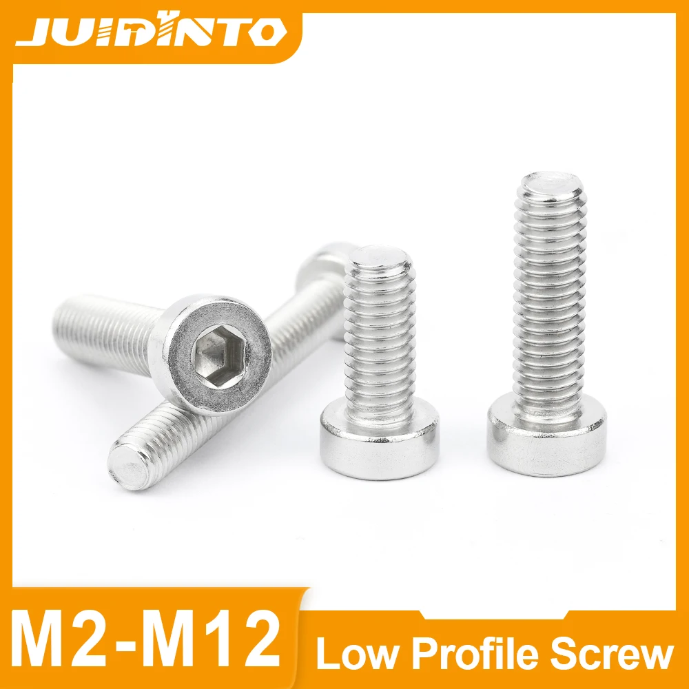 JIUDINTO 2-50pcs Hexagon Hex Socket Thin Low Cap Head Screw m2 m3 m4 m5 m6 m8 m10 Stainless Steel Allen Short Profile Head Bolt