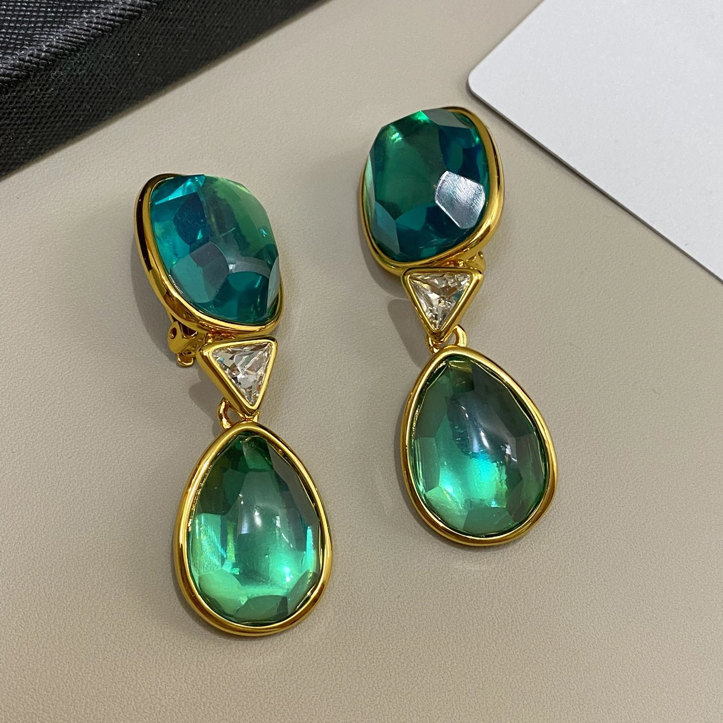 

Europe America Crystal Geometry Pendant Vintage Earrings Ear Clip Women Classic Designer Luxury Jewelry