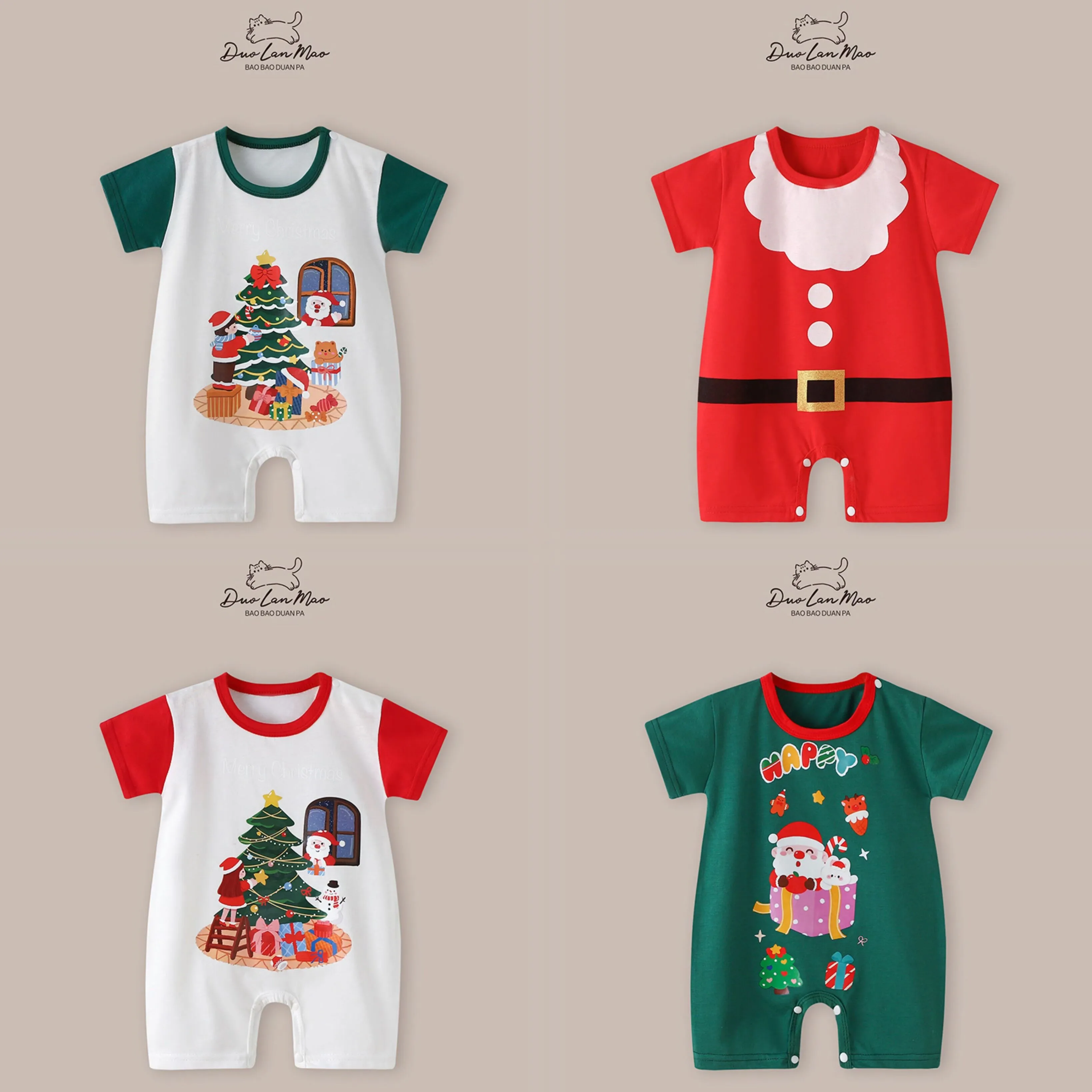 

Newborn Christmas Clothes Cartoon Funny Short Sleeve Rompers Infant Boys Girls Cute Thin Cotton Onesie Loose Shorts Bodysuits