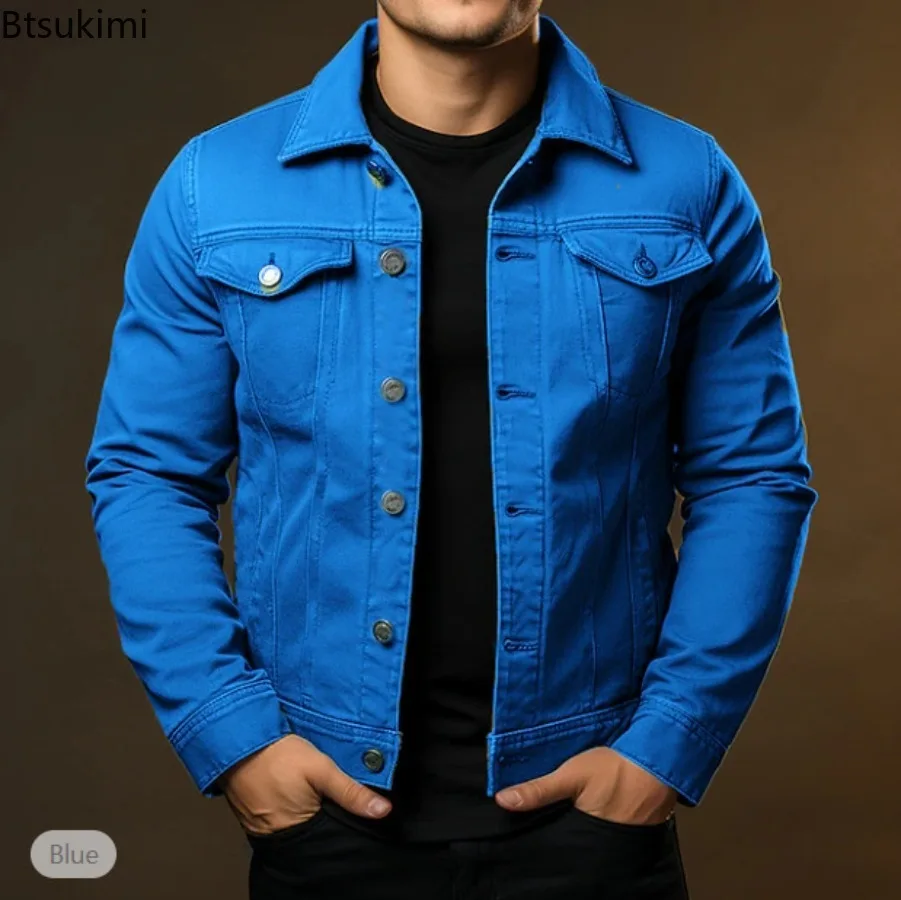 

New Spring Autumn Men's Denim Jackets Retro Casual Solid Turn Down Collar Jean Coats Man Streetwear Daily Versatile Denim Jacket