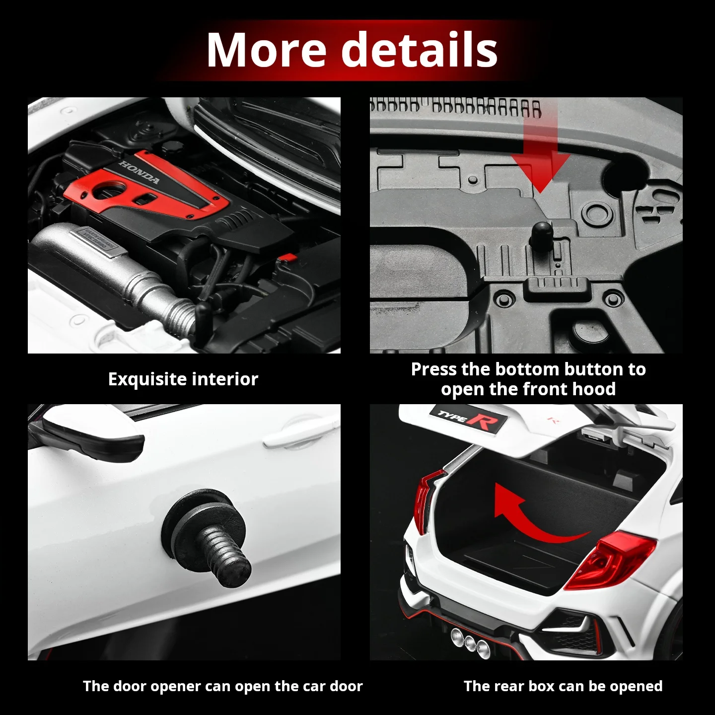 Officially Licensed 1:18 Honda Civic TYPE R 2020 Full Opening Static Die-cast Car Model High-grade Collectible Ornament & Toy