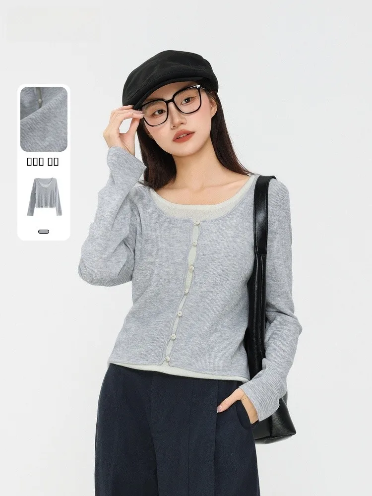 

Memory's Beginning Open Cardigan Sweater Versatile Slimming Knitwear Spring New Sle Button Detail Regular Sve Length