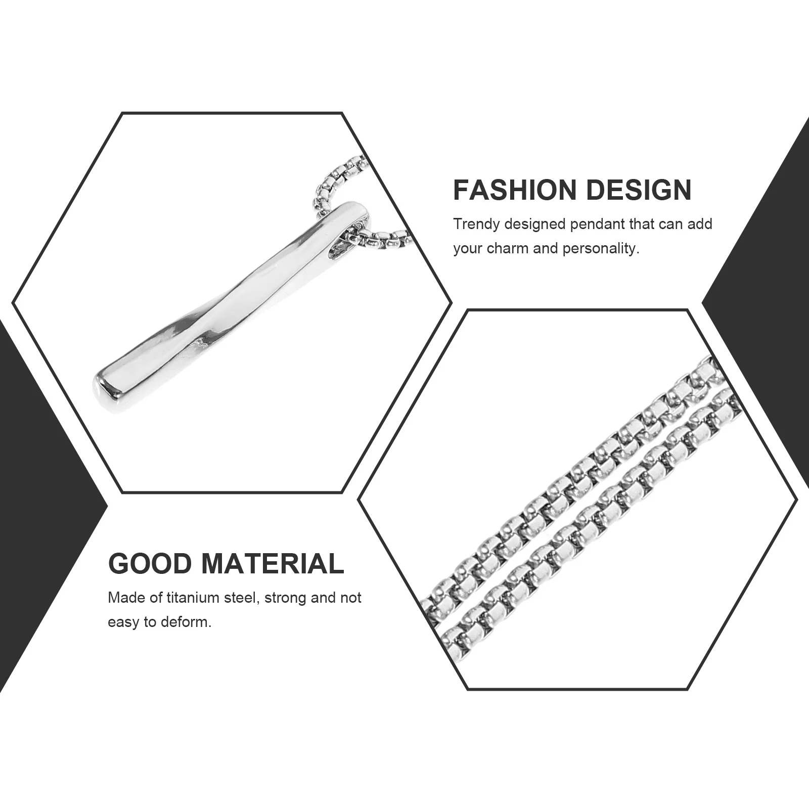 

2Pcs Mens Punk Necklace Titanium Steel Pendant Chain Strong Skin-Safe Personalized Jewelry for Parties Daily Wear